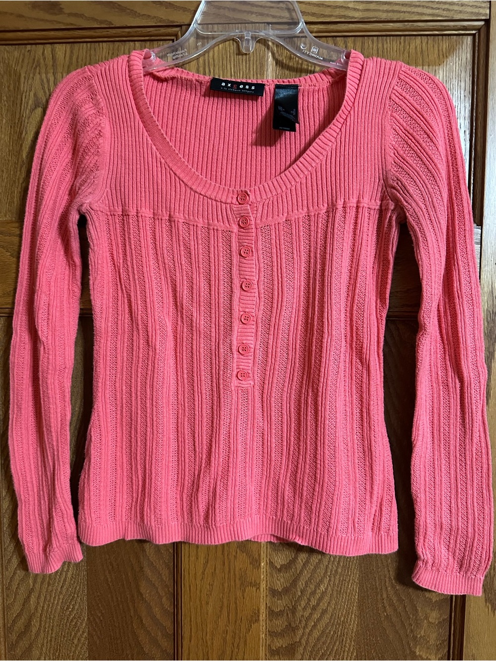 Axcess Coral Ribbed Henley Long-Sleeve Top